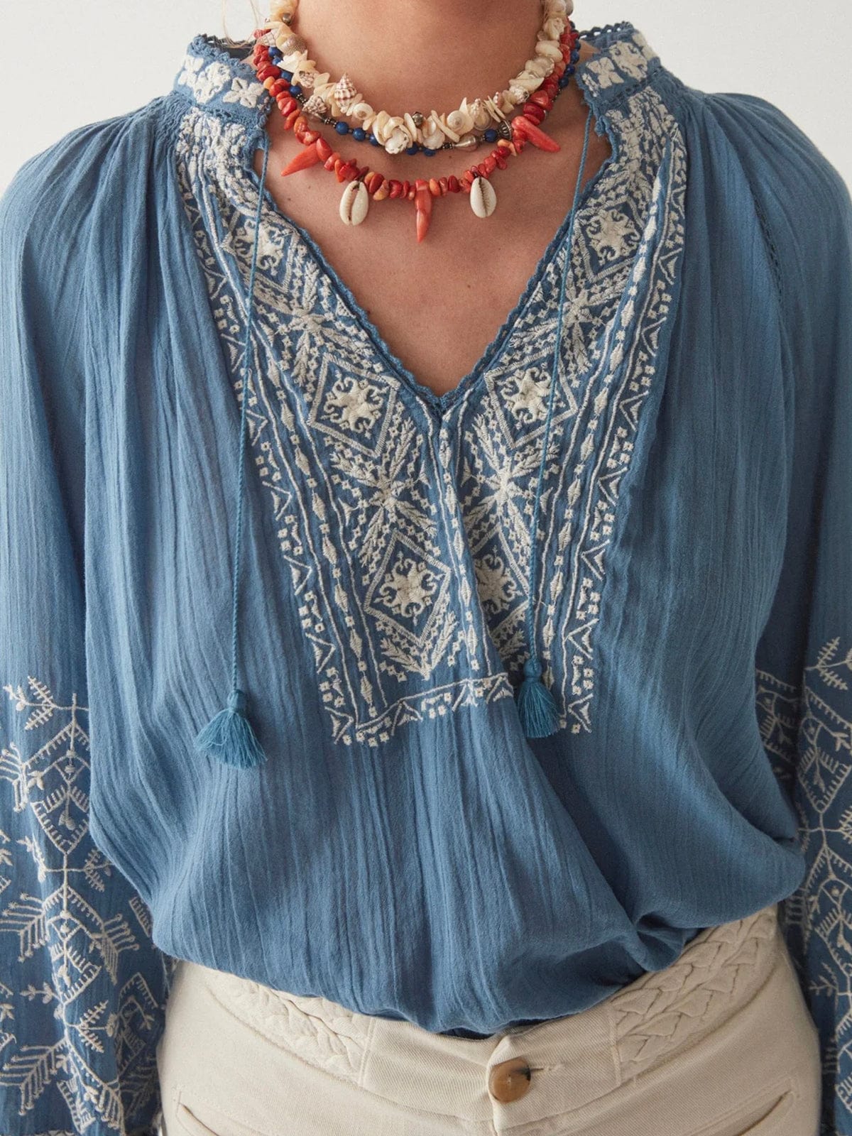 Sandrine Embroidered Blouse - Blue