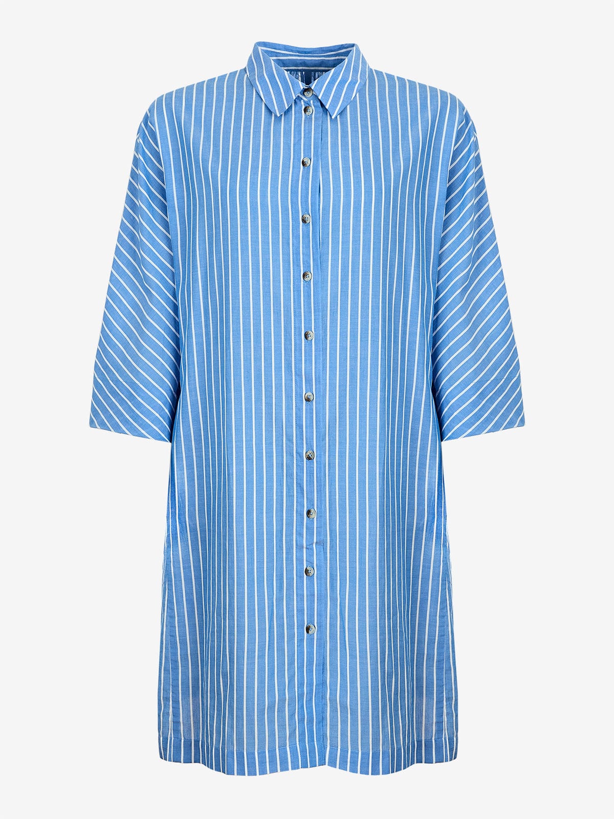Roller Stripe Shirt Dress - Blue and White