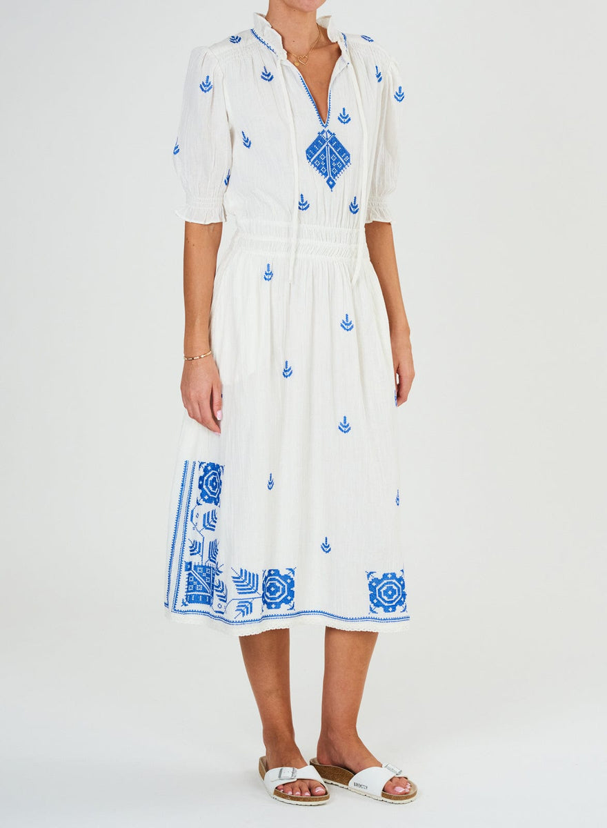 M.a.b.e Edra Embroidered Midi Dress – Ecru | IRIS Fashion